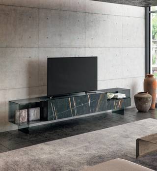 mueble tv moderno en cristal negro | Mueble Tv 36e8 Glass | LAGO mueble tv moderno en cristal negro | Mueble Tv 36e8 Glass | LAGO