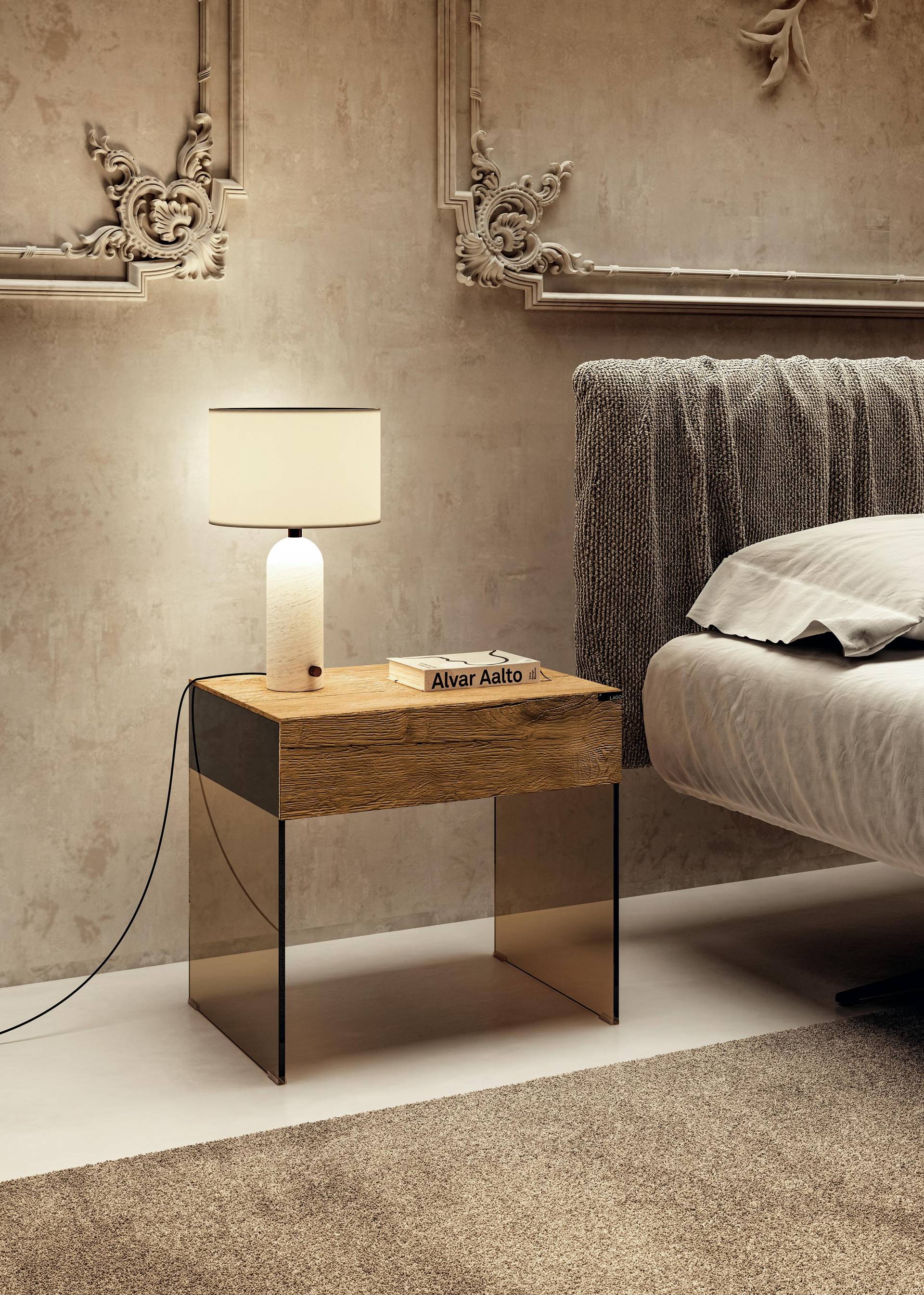 mesita de noche de diseño en madera y cristal | Mesita de Noche Class | LAGO