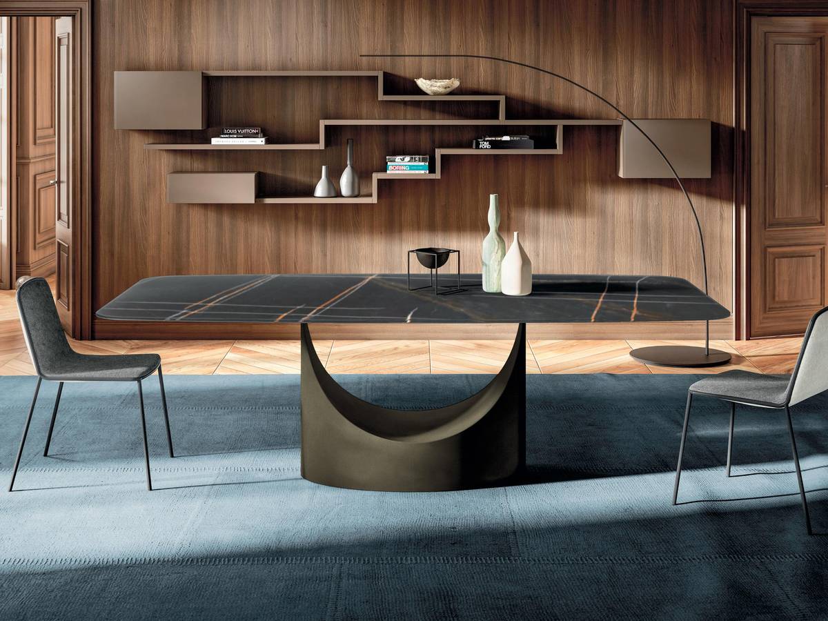 mesa de salón mármol negro y librería de pared marrón | Mesa U | LAGO mesa de salón mármol negro y librería de pared marrón | Mesa U | LAGO