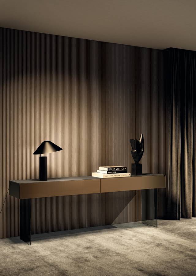 wall-mounted entrance console unit on glass legs | 36e8 Console | LAGO