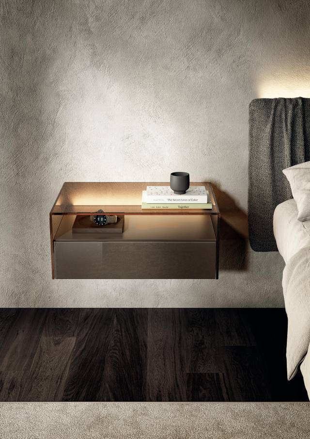 table de nuit suspendue en verre | Table de Chevet Hom | LAGO