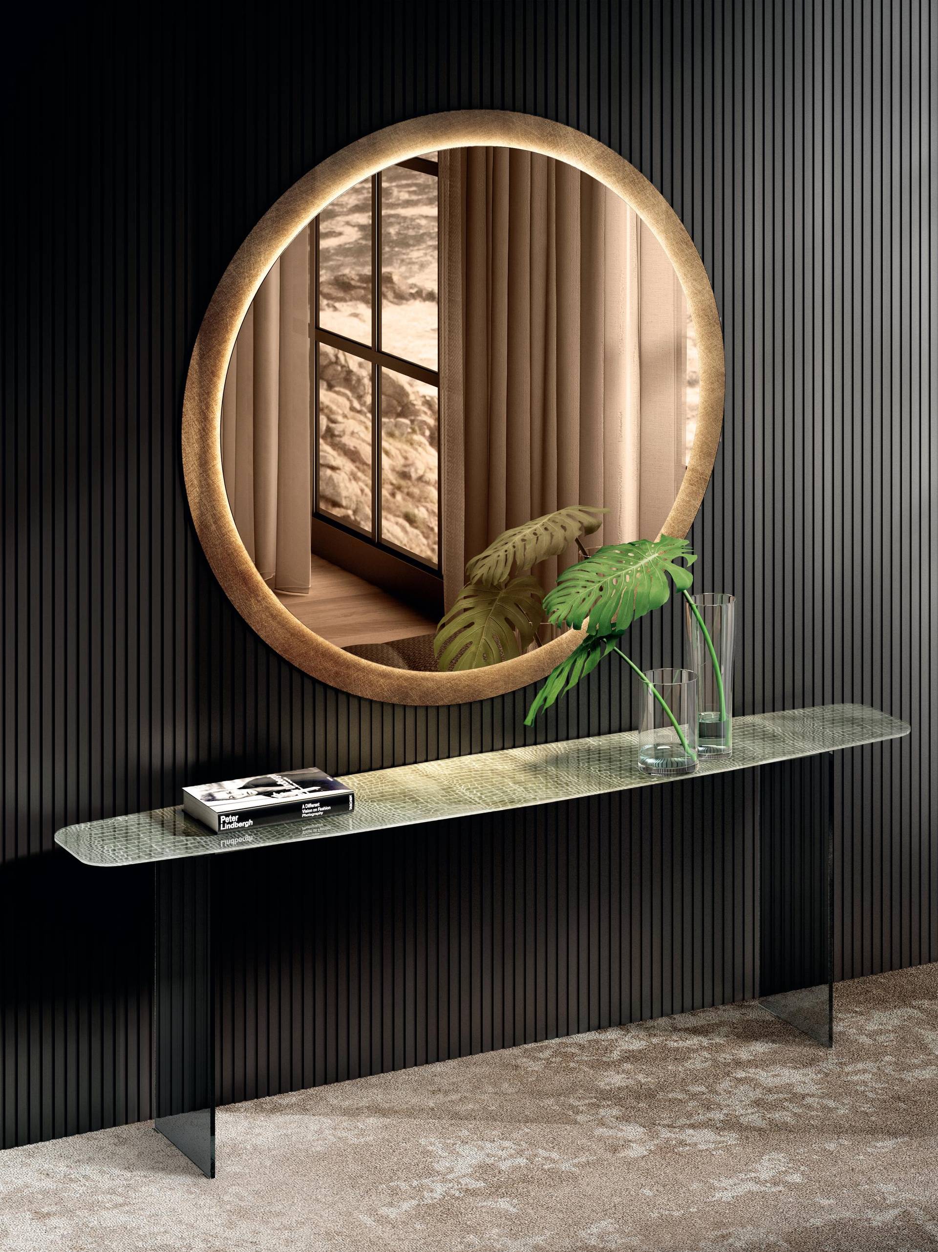 animalier xglass console table with round mirror| Deba Console, Kibi Mirror | LAGO animalier xglass console table with round mirror| Deba Console, Kibi Mirror | LAGO