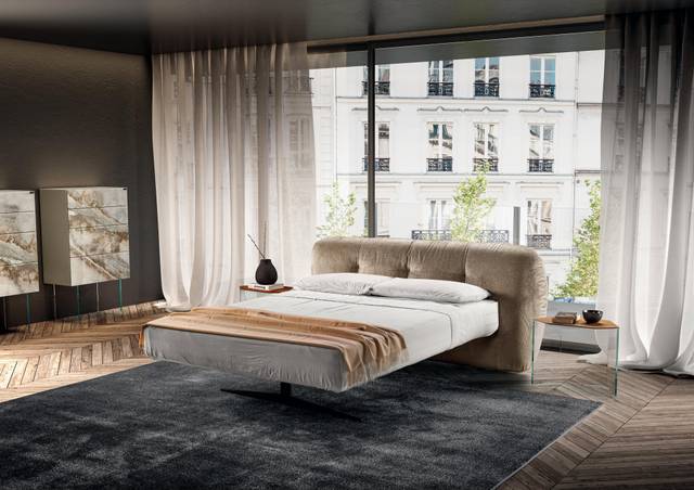 modern design bed with fabric headboard | Bounty Bed | LAGO