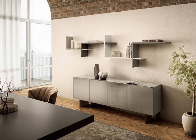 libreria a parete beige e marrone | Libreria LagoLinea | LAGO